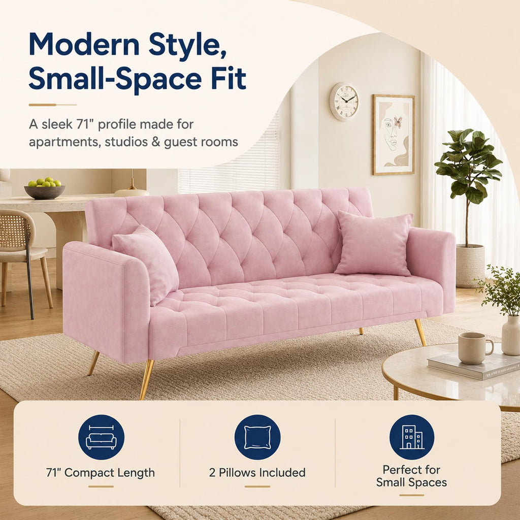 Pink Velvet Futon Sofa Bed T387319