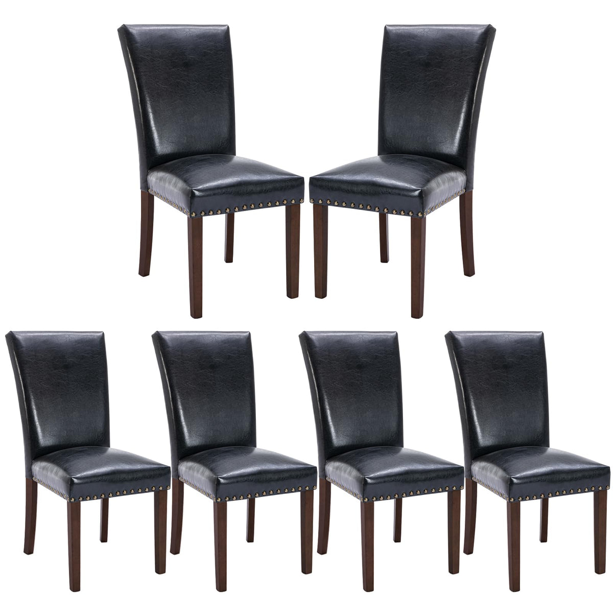 Black PU Leather Upholstered Dining Chairs Set of 6 D781