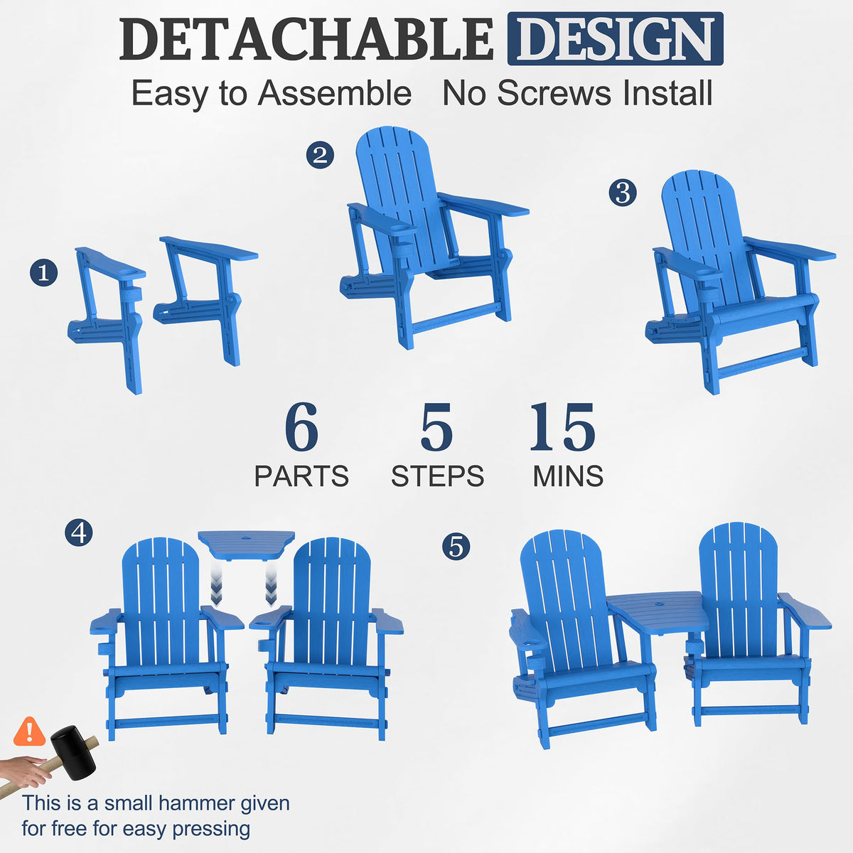 Light Blue HDPE Plastic Adirondack Chair Set of 2 with Tabletop H862