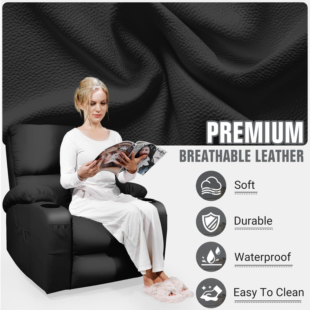 Black Faux Leather Massage Rocking Recliner Chair Z304