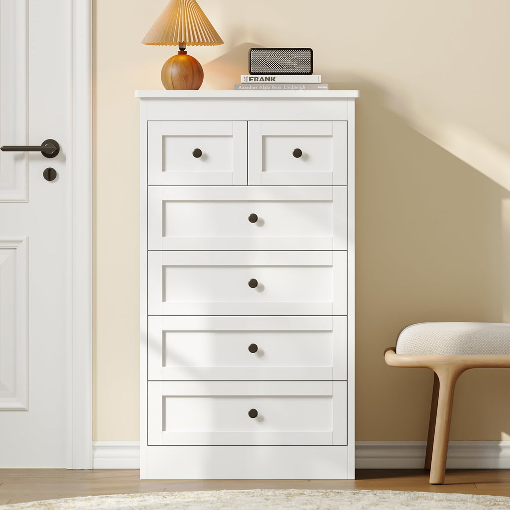White 6 Drawer Wood Dresser V71235