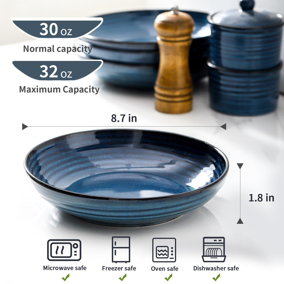32 Oz Ceramic Serving Bowls Set of 4 K72825