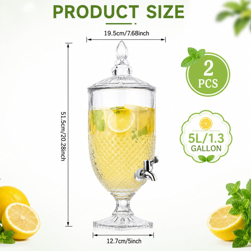 2 Pieces 1.3 Gallon Glass Drink Dispensers with Stand and Spigot P679688