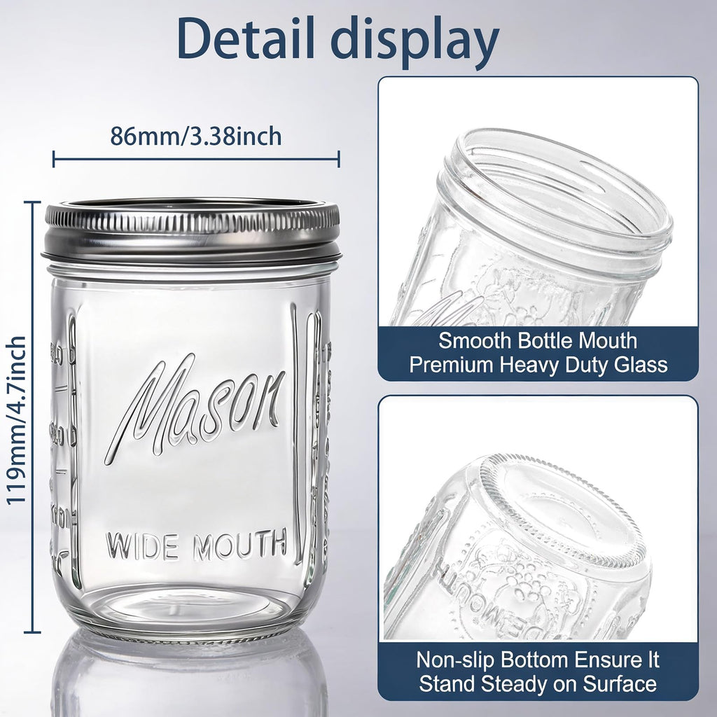 6-Pack 16 oz Wide Mouth Glass Mason Jars with Lids F3473