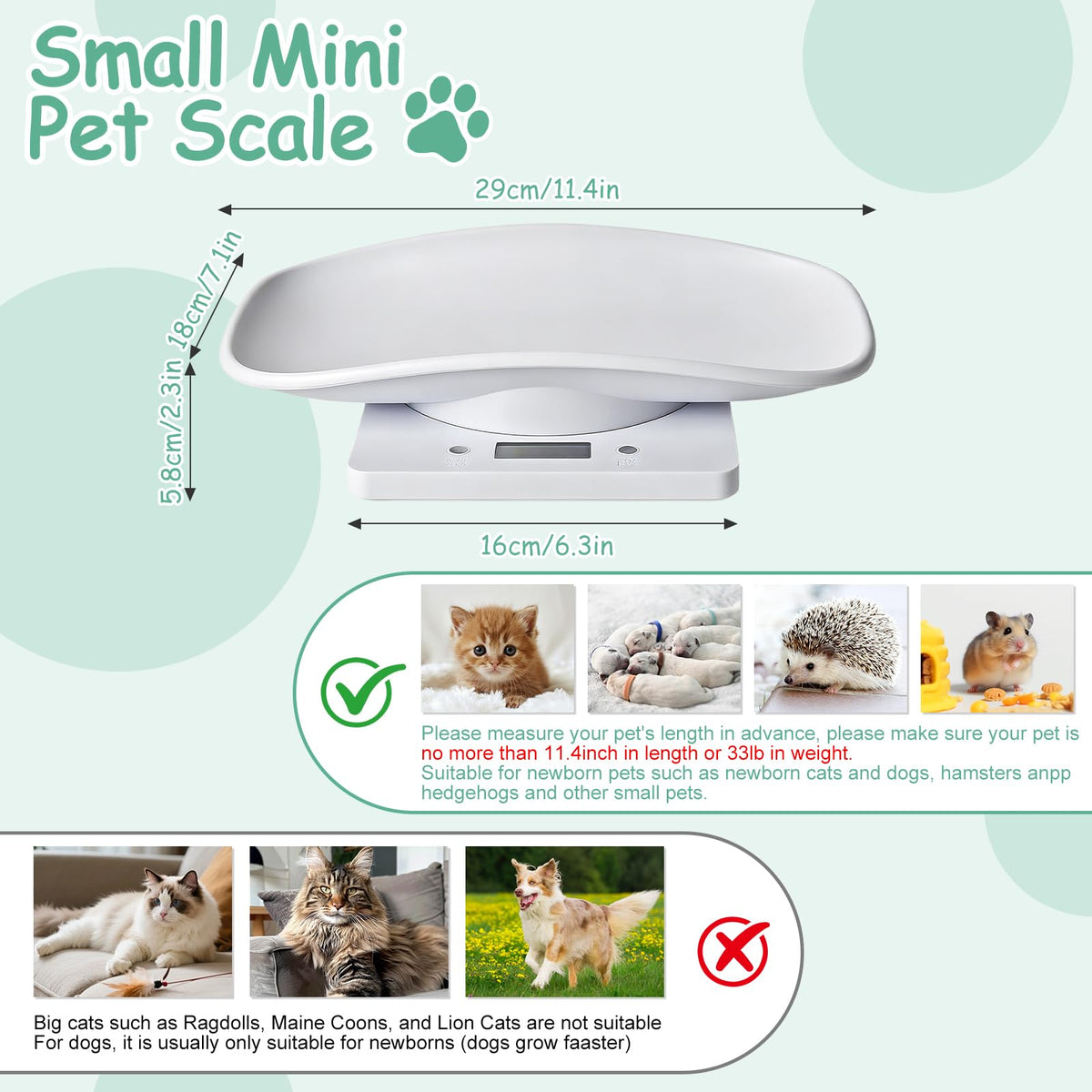 Digital Pet Scale, Max 33lb, 11.4 inch W828658