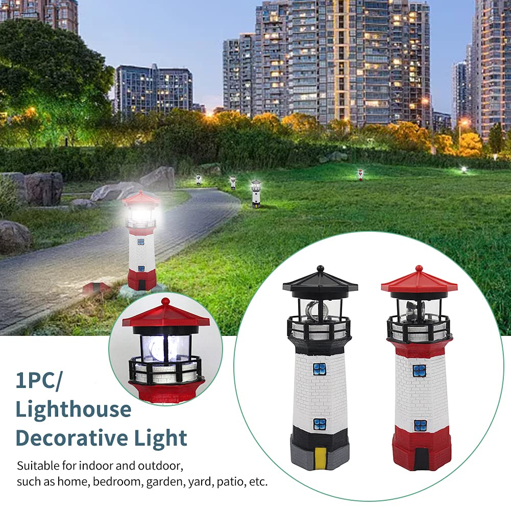 Solar Lighthouse Outdoor Decor with Rotating Beacon W73979