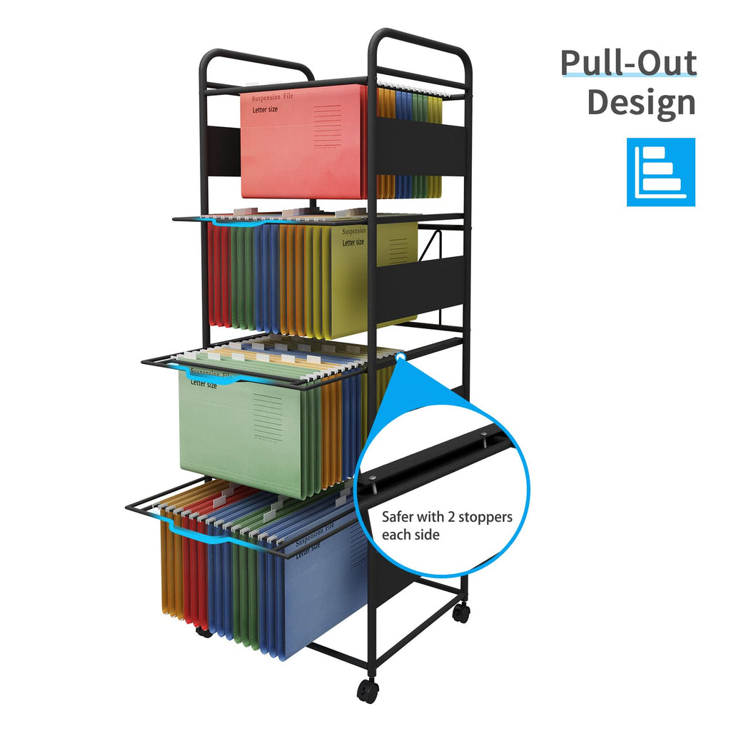 4-Tier Metal File Cart with Wheels X9559