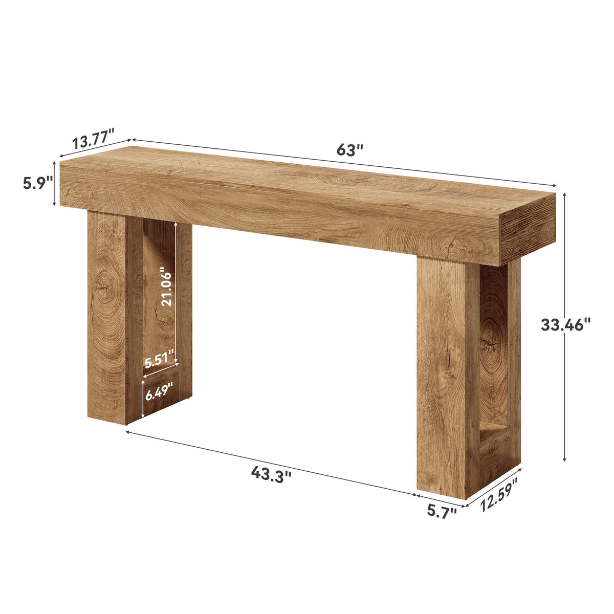 63 Inches Oak Color Wooden Console Table L420461