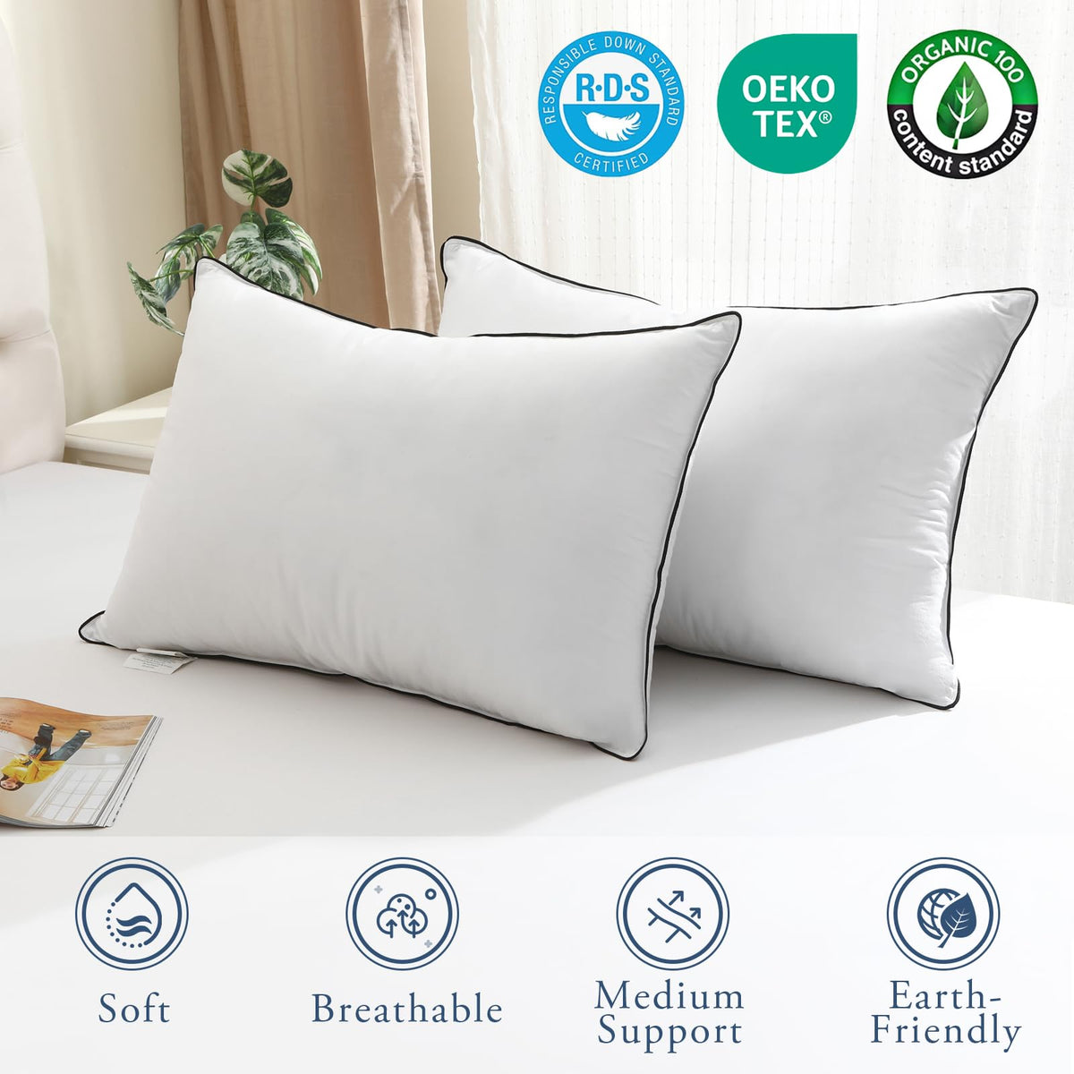 King Size Goose Feather Down Pillows Set of 2 G935