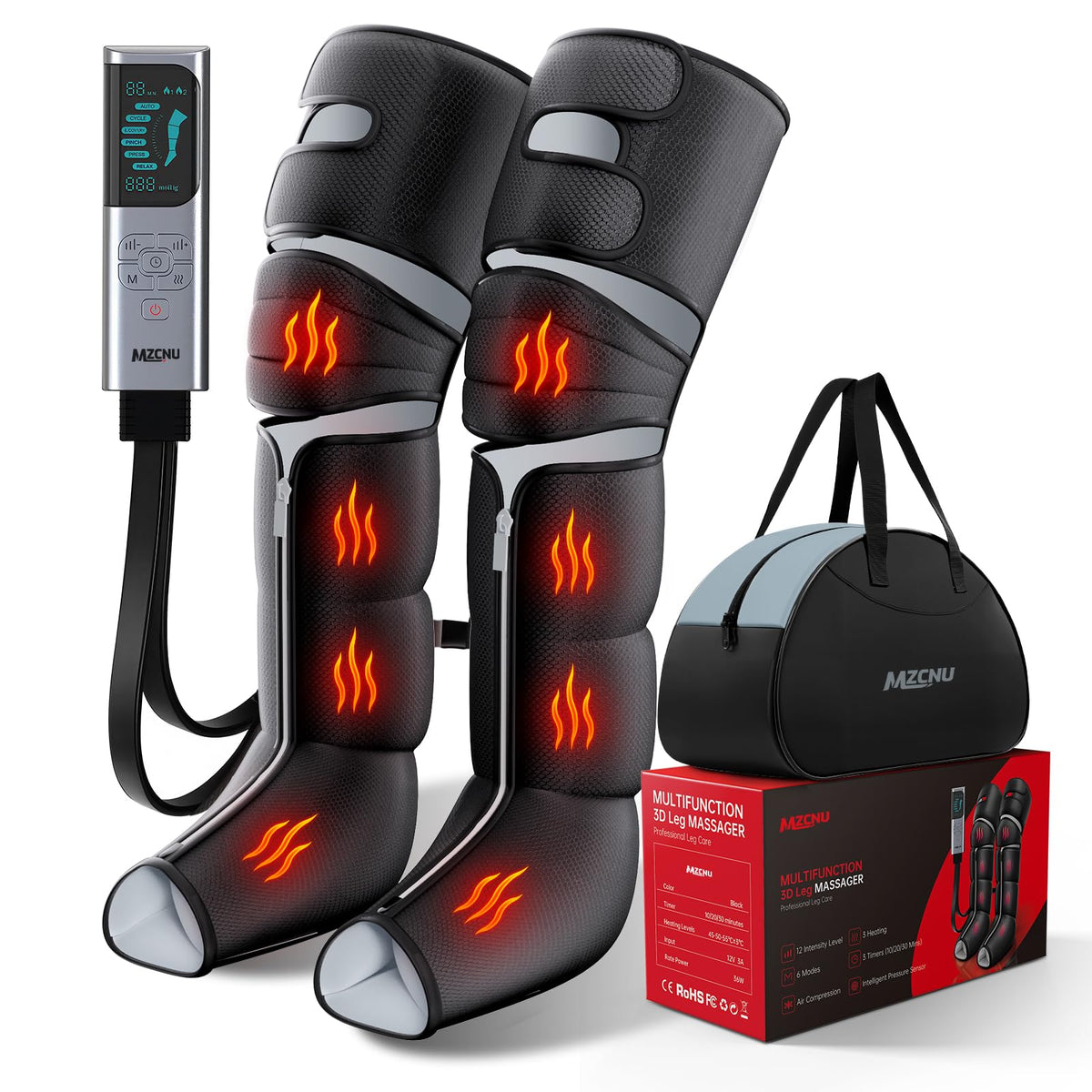 Black Leg Compression Massager with Heated Knee R468205
