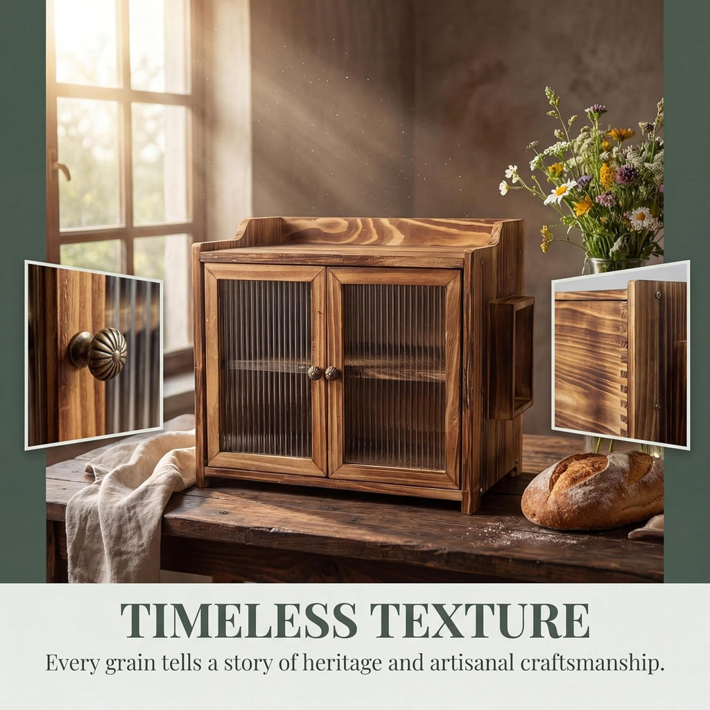 Wooden Bread Box with Glass Doors K3999