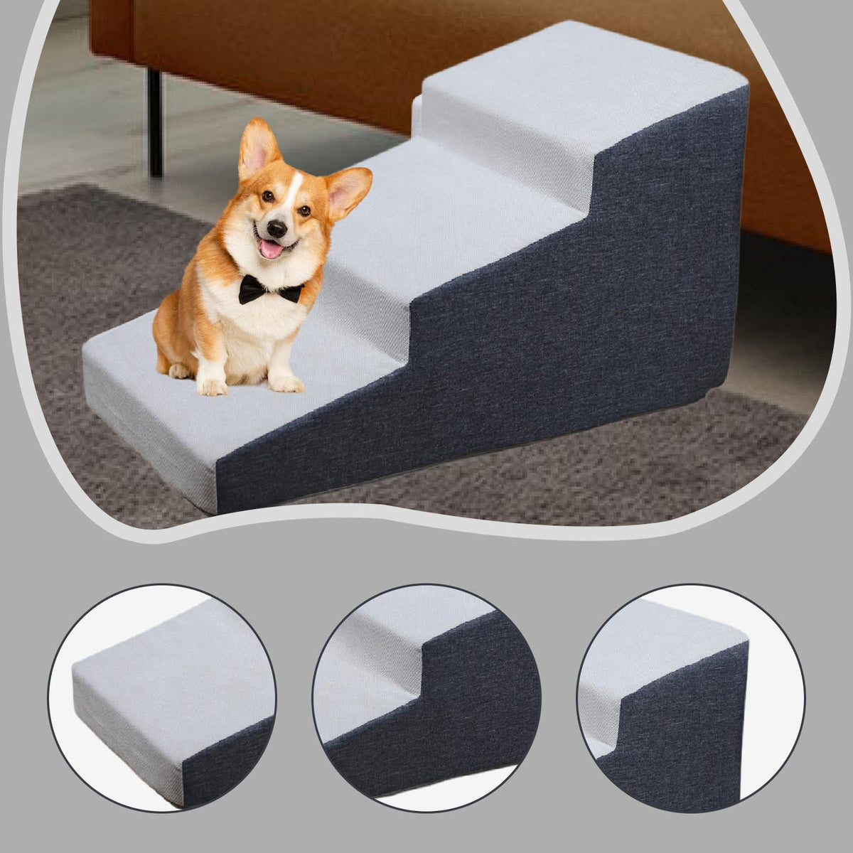 3 Step Dog Stairs Non-Slip Dark Gray S5397