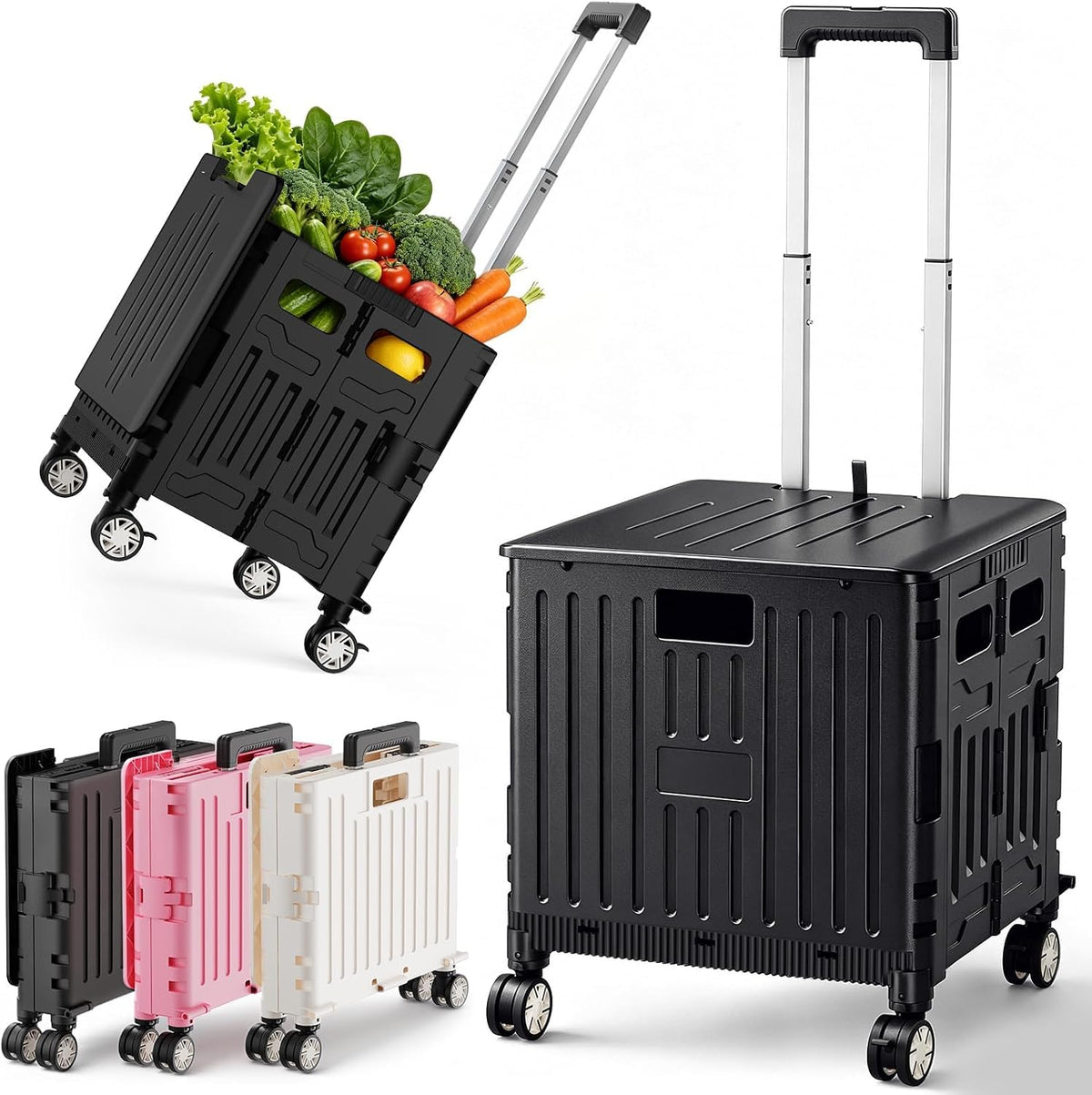 Black Folding Rolling Utility Cart D1160
