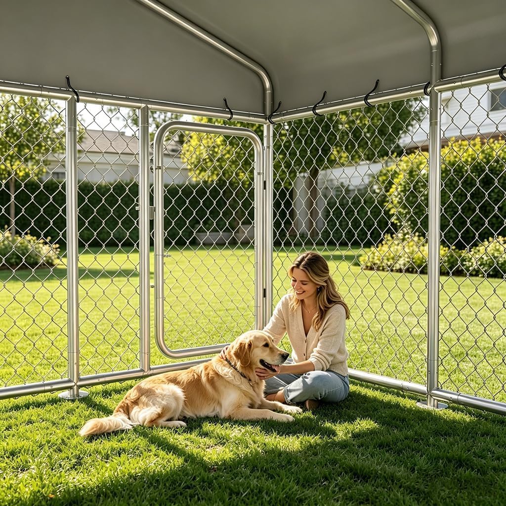 7.55x7.55ft Metal Outdoor Dog Kennel with Roof X48128