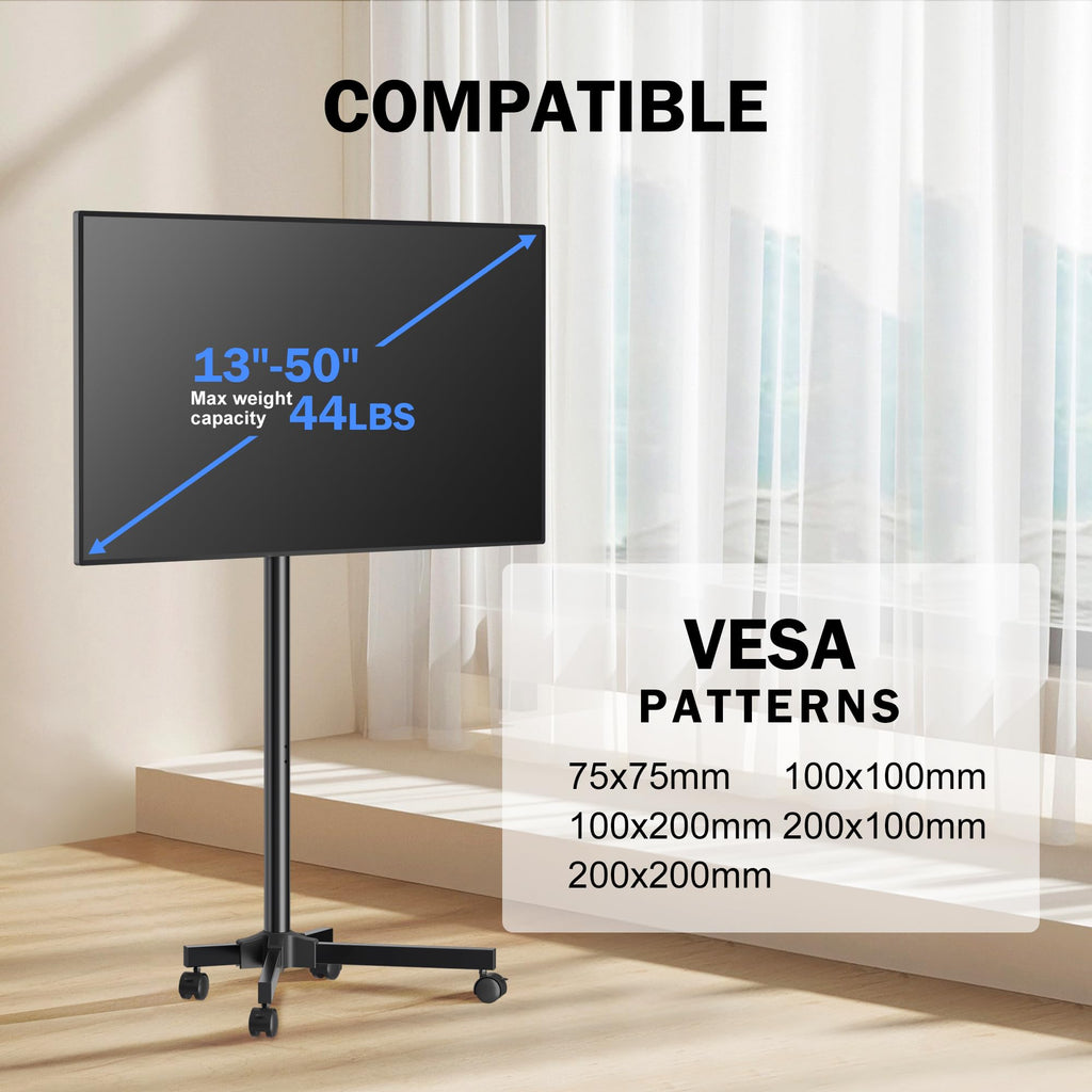 Rotating Rolling TV Stand on Wheels for 13-50" Flat/Curved TVs J14531
