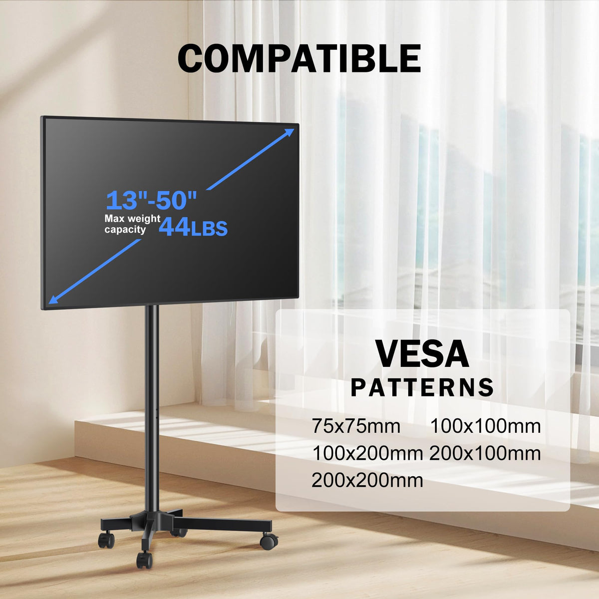 Rotating Rolling TV Stand on Wheels for 13-50" Flat/Curved TVs J14531
