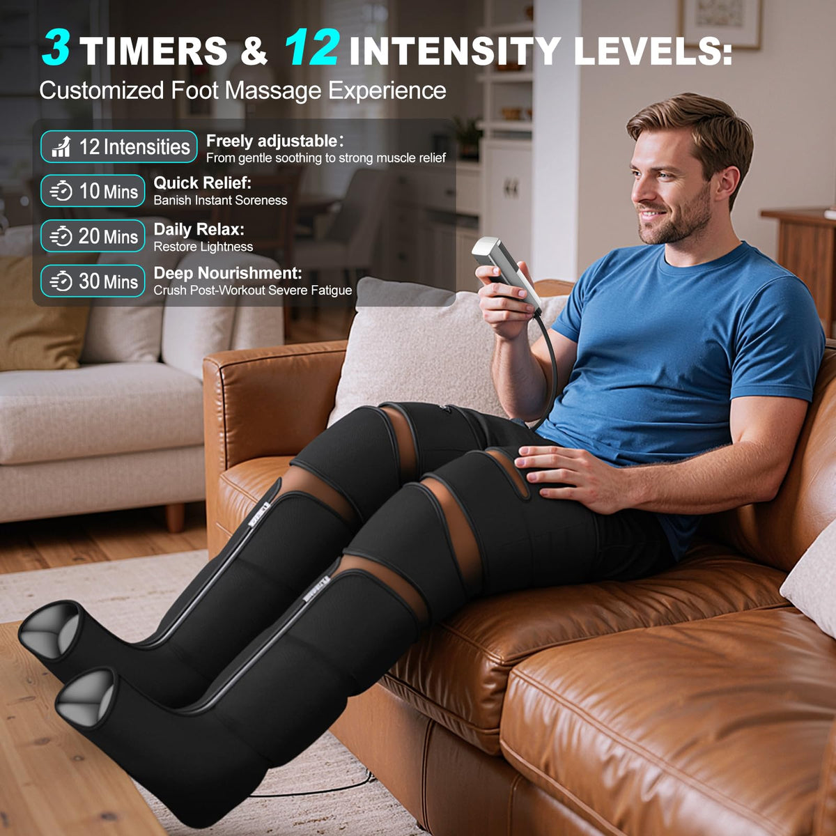 Black Leg Compression Massager with Heated Knee R468205