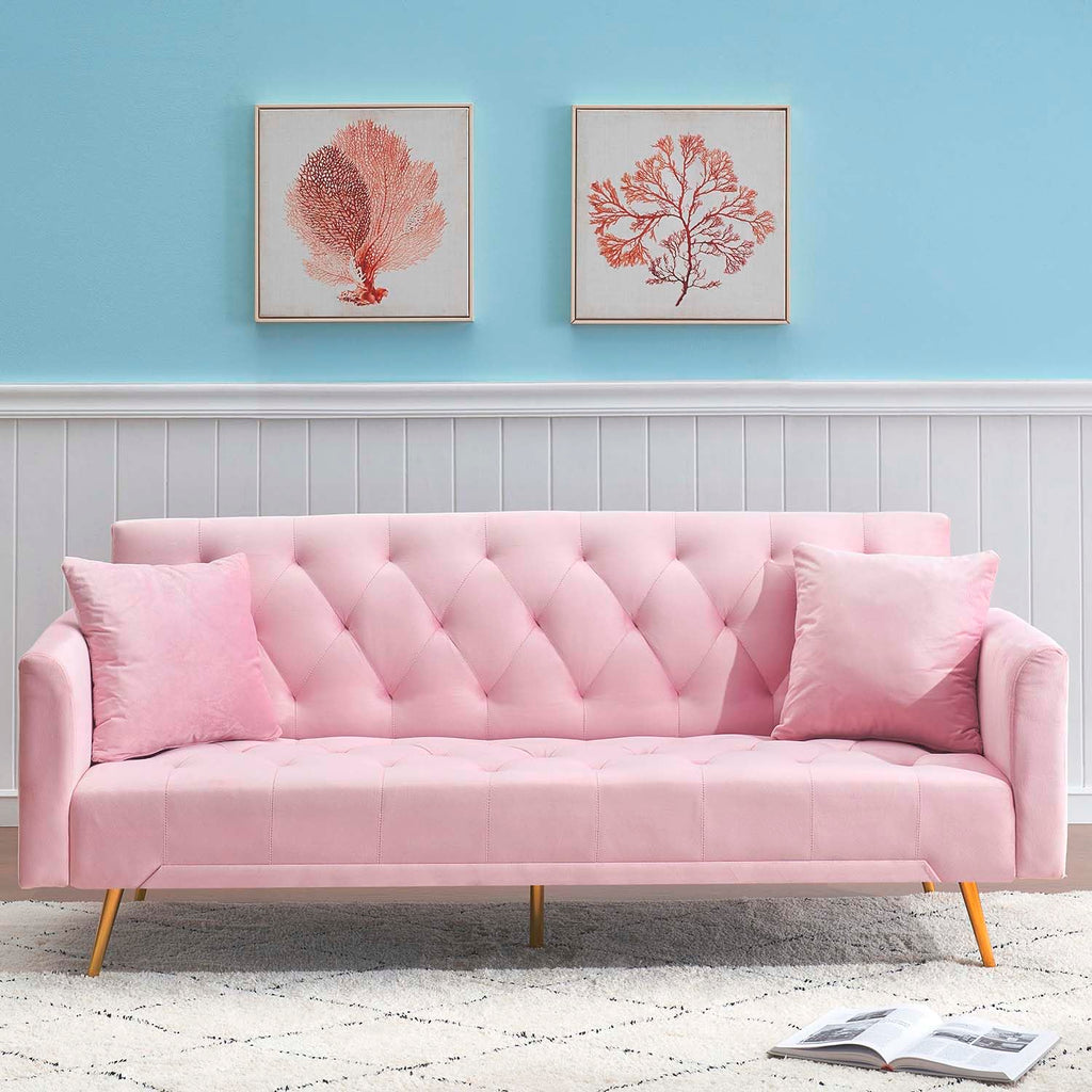 Pink Velvet Futon Sofa Bed T387319