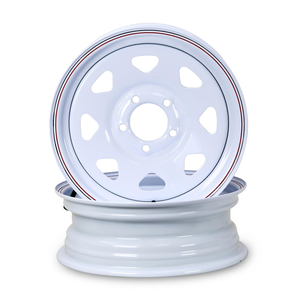 15X5 Trailer Wheel 5 Lug on 4.5" Bolt Pattern White Spoke Rim, Set 2 D6889