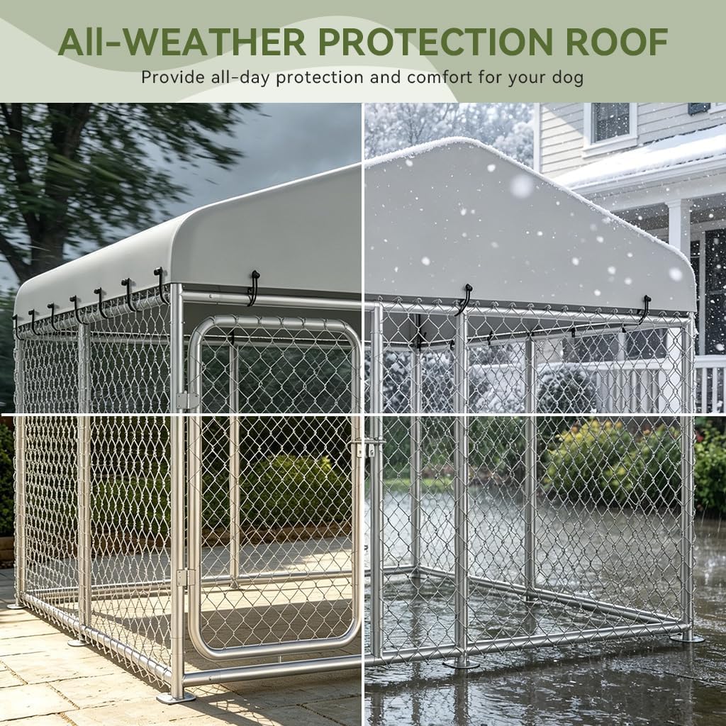 7.55x7.55ft Metal Outdoor Dog Kennel with Roof X48128