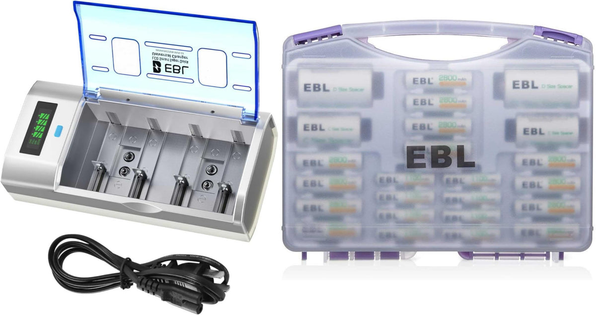 Universal Smart Battery Charger with 12 AA and 8 AAA Batteries B129