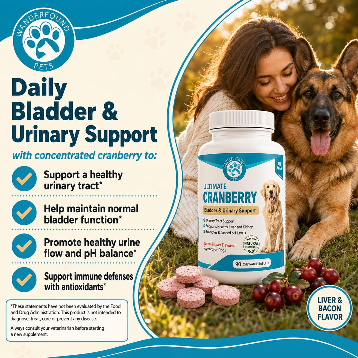 Cranberry for Dogs Urinary Tract Support 90 Tablets M8956