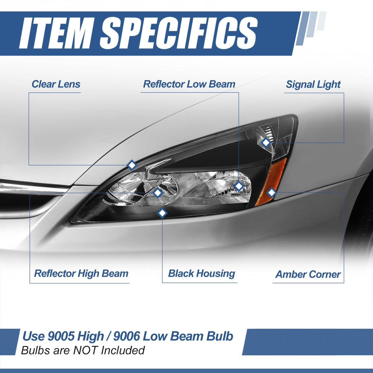 Black Housing Amber Corner Headlights Assembly D849