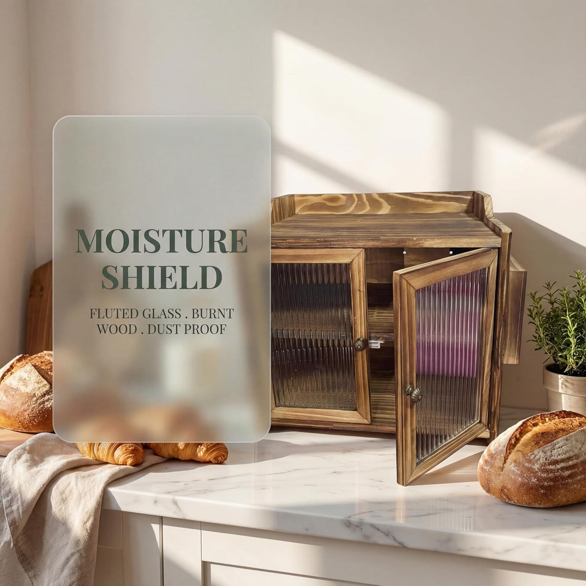 Wooden Bread Box with Glass Doors K3999