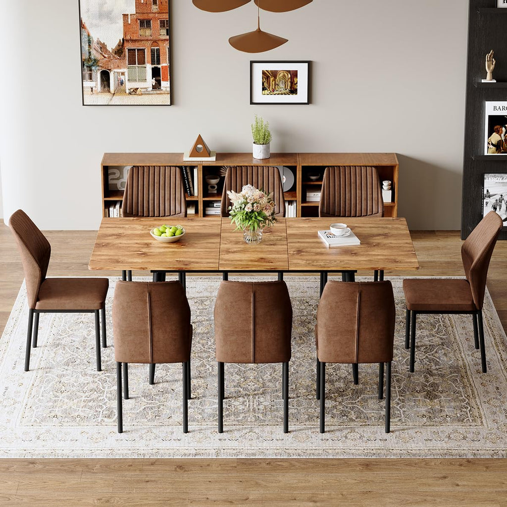Extendable Dining Table Set for 8 Wood Upholstered Chairs L869