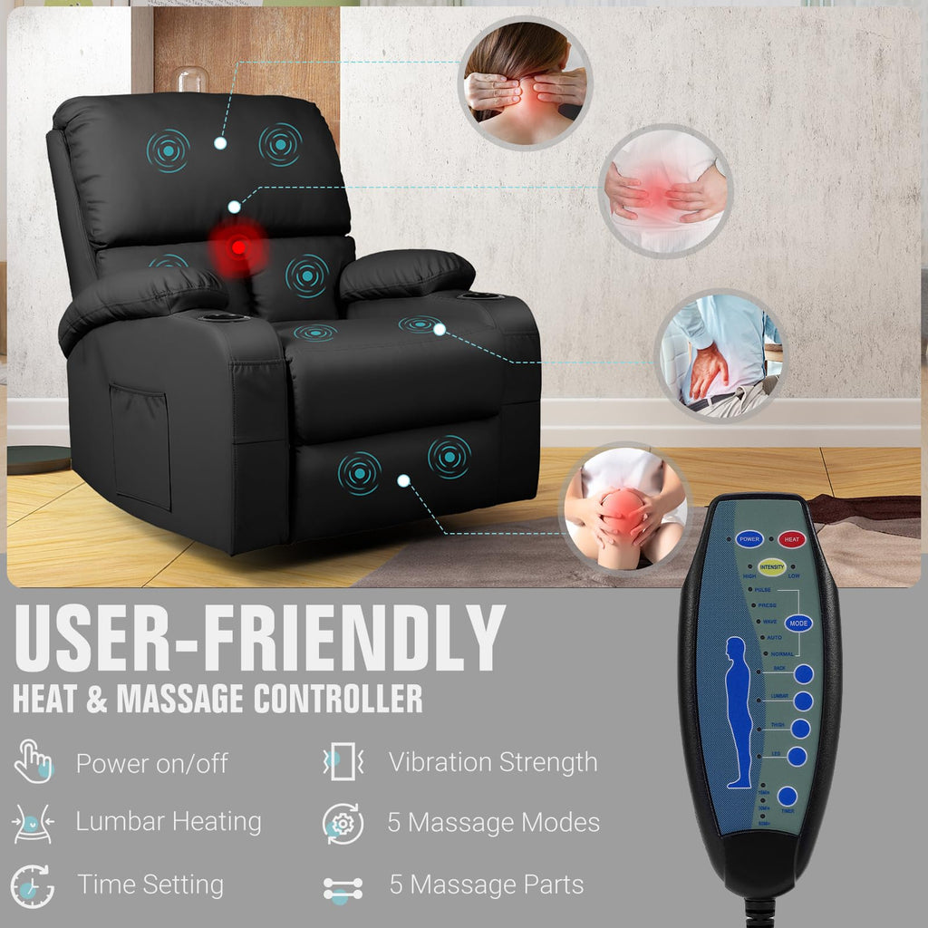 Black Faux Leather Massage Rocking Recliner Chair Z304