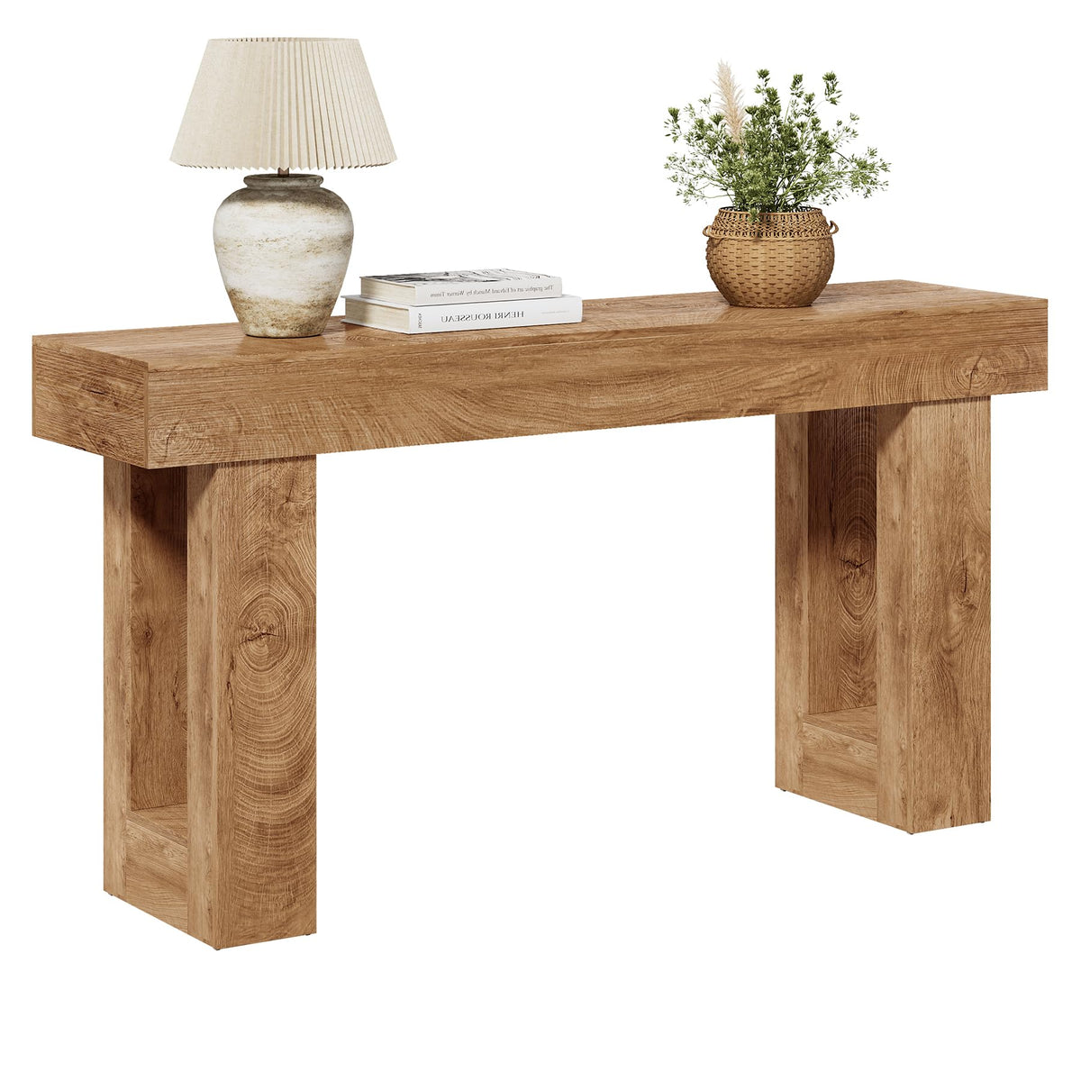 63 Inches Oak Color Wooden Console Table L420461