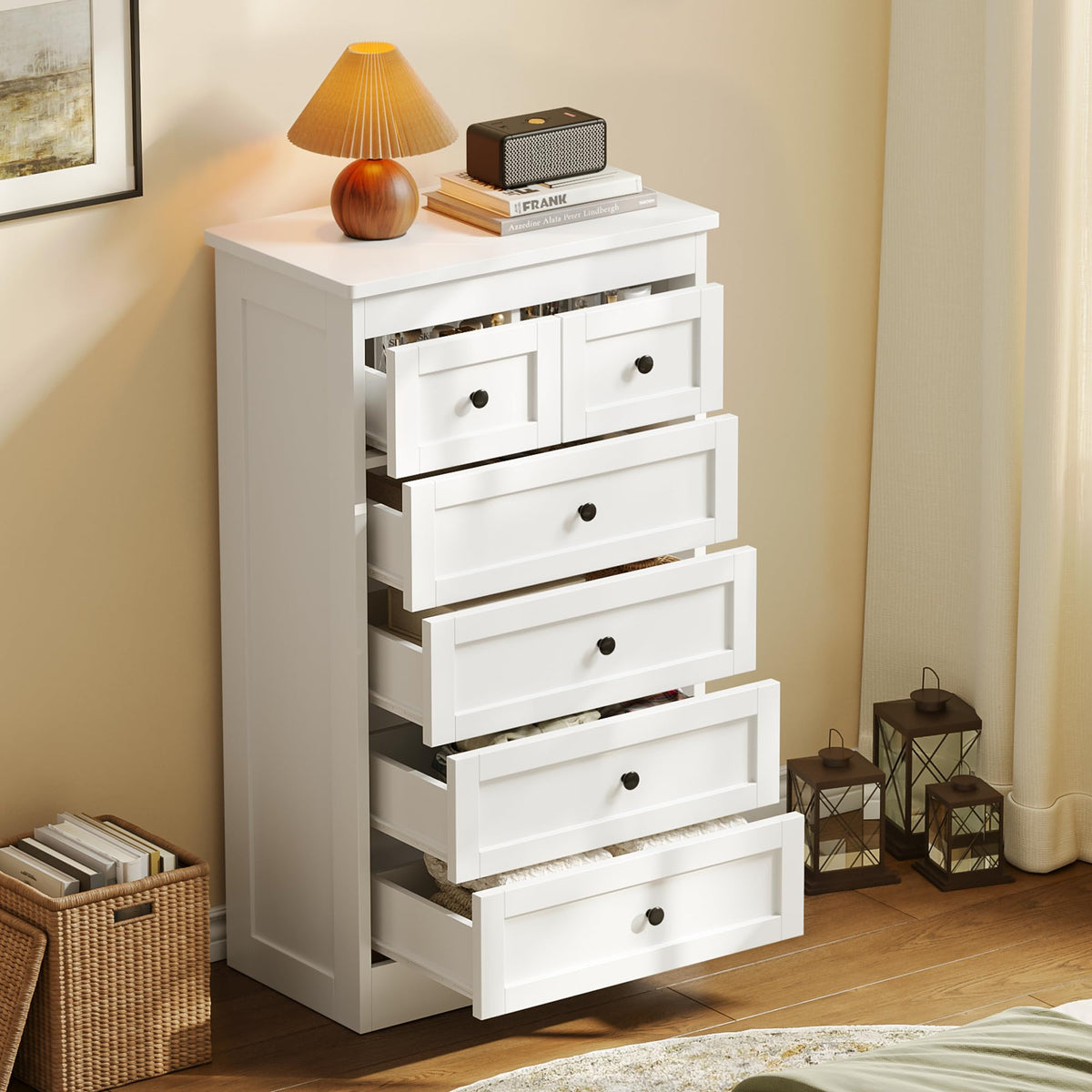 White 6 Drawer Wood Dresser V71235