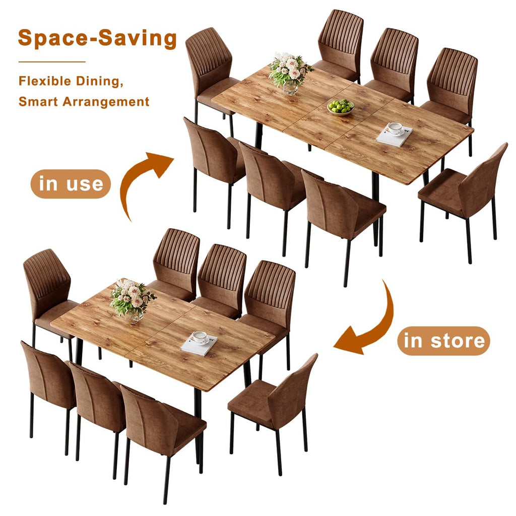 Extendable Dining Table Set for 8 Wood Upholstered Chairs L869