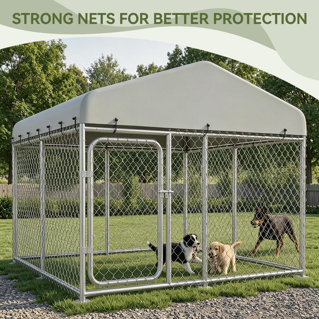 7.55x7.55ft Metal Outdoor Dog Kennel with Roof X48128