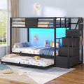 Twin Over Twin Bunk Bed with Trundle, Stairs, 6 Drawers, LED Lights I86404