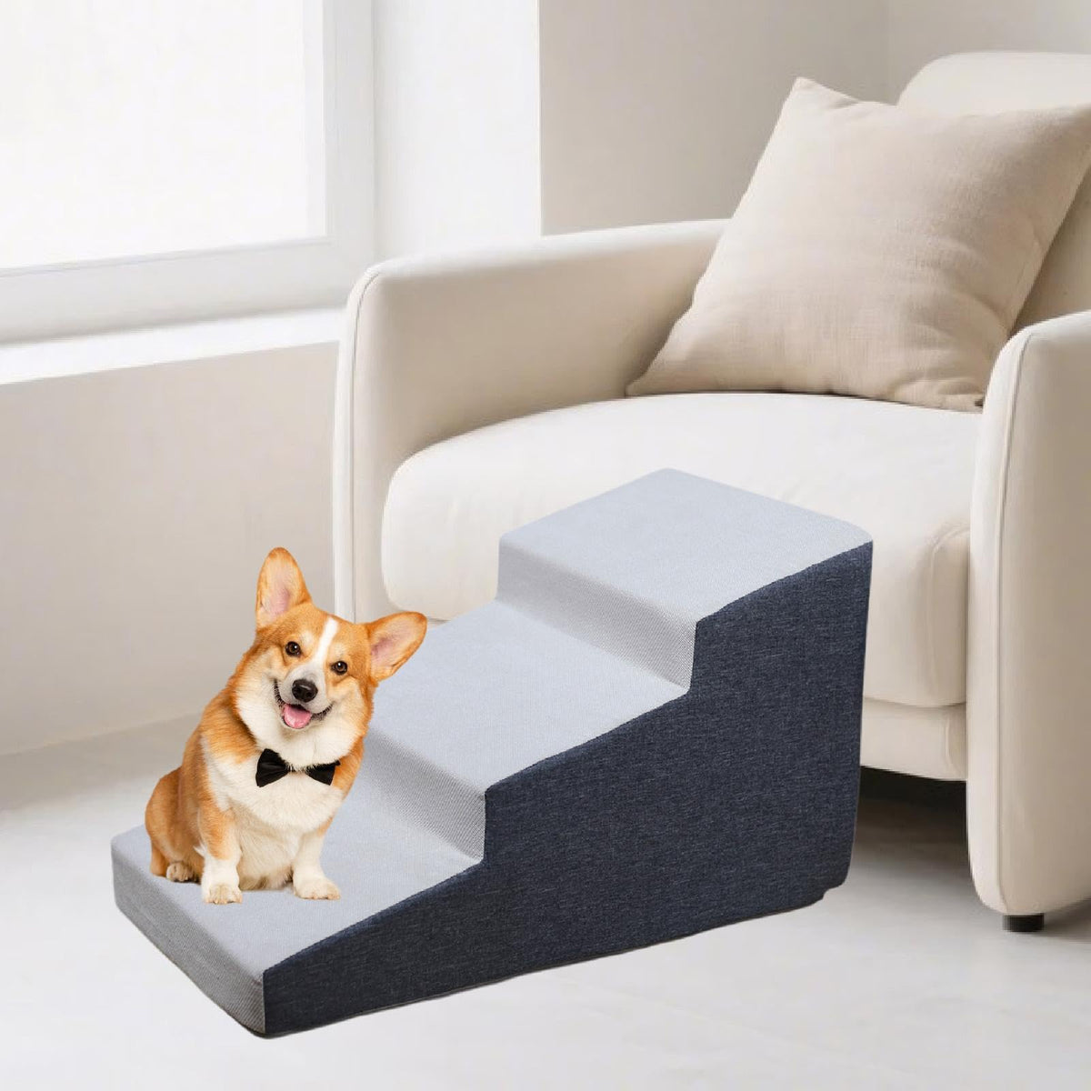 3 Step Dog Stairs Non-Slip Dark Gray S5397