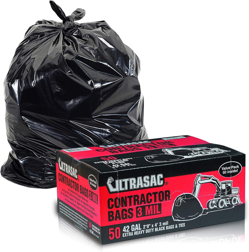 Heavy Duty 50 Pack 42 Gallon 3 MIL Black Contractor Bags L49972