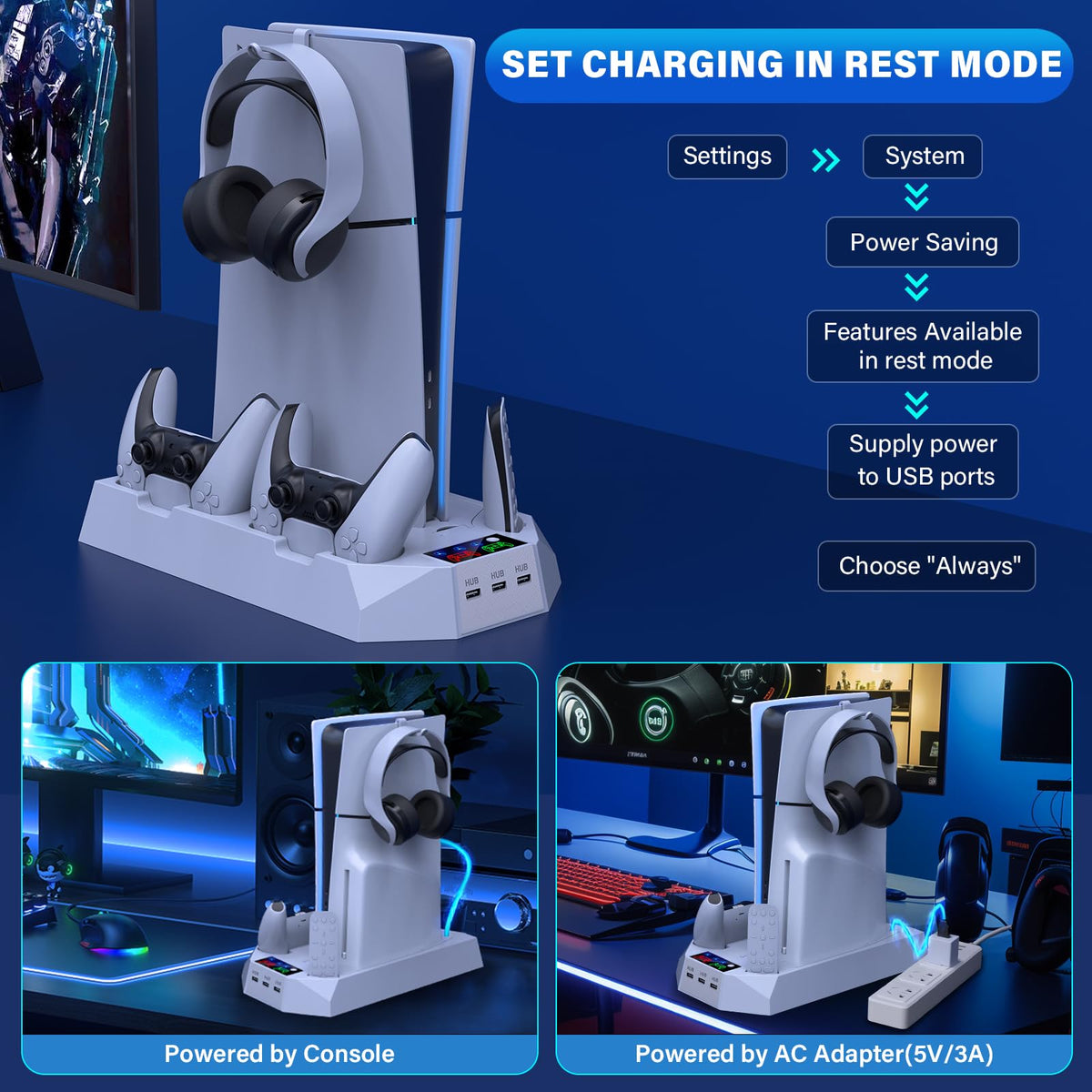 PS5 Cooling Stand with Controller Charging Station, White T8833