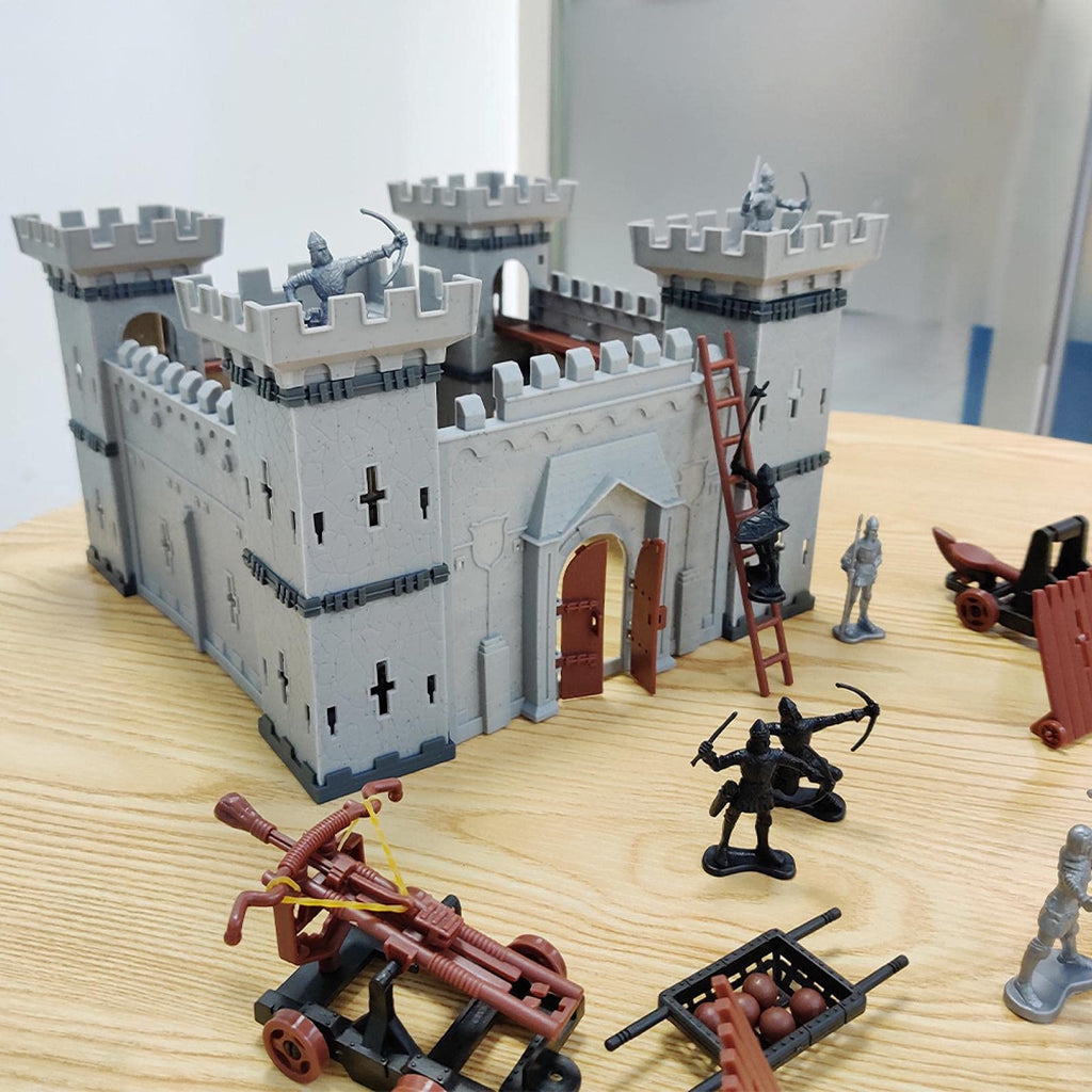 Medieval Castle Knights Action Figure Toy Playset with Catapult and Horse-Drawn Carriage D3254