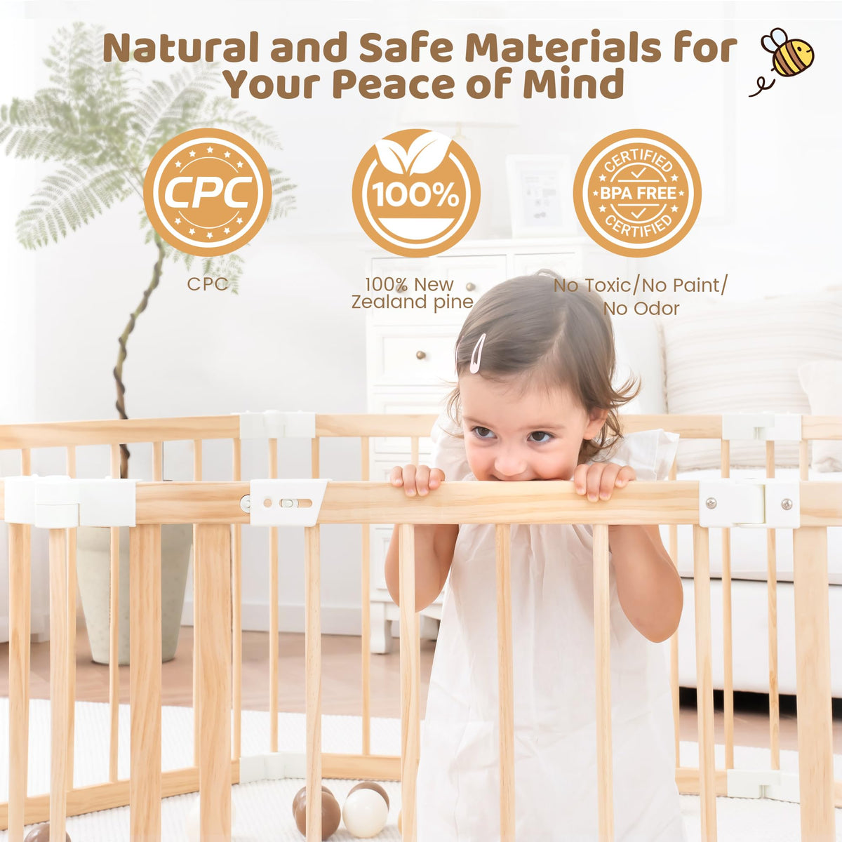 Foldable Wooden Baby Playpen with Gate J628277
