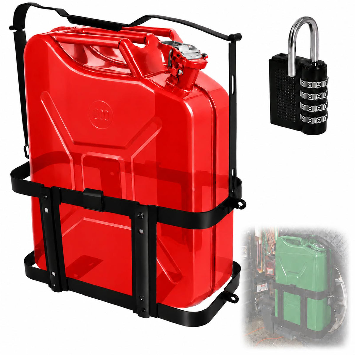 Gas Can Holder Rack with Combination Lock, 5 Gallon M68480