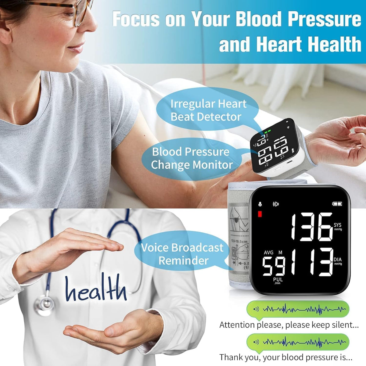 Wrist Blood Pressure Monitor with 90X2 Readings Memory I27592