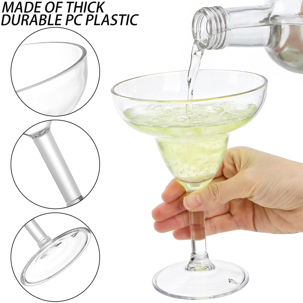 Set of 6 Plastic Margarita Glasses, 12 oz Unbreakable Clear A595