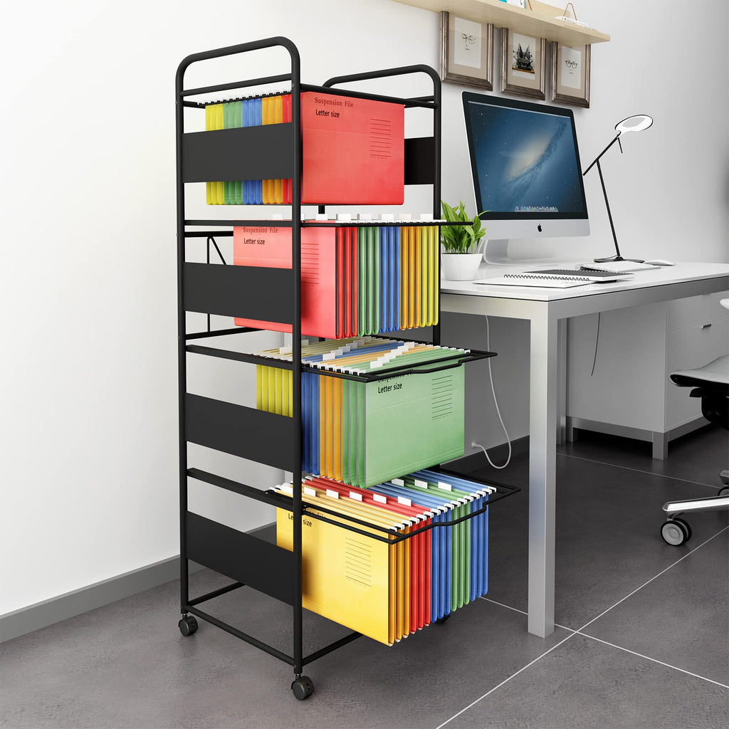 4-Tier Metal File Cart with Wheels X9559