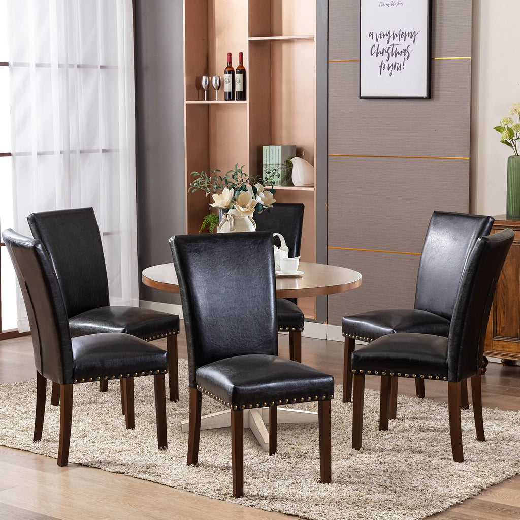 Black PU Leather Upholstered Dining Chairs Set of 6 D781