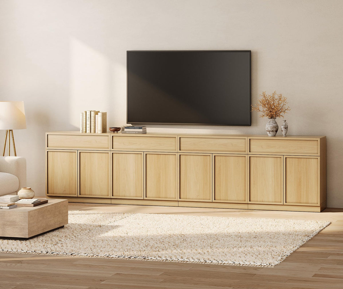 Oak TV Stand with 8 Doors and Drawers V616