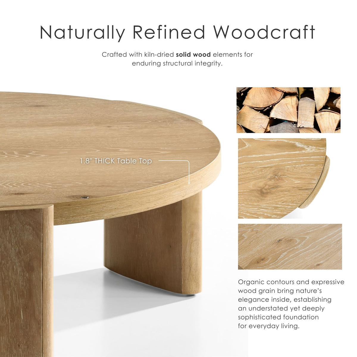 42” Round Oak Finish Wood Coffee Table G6496