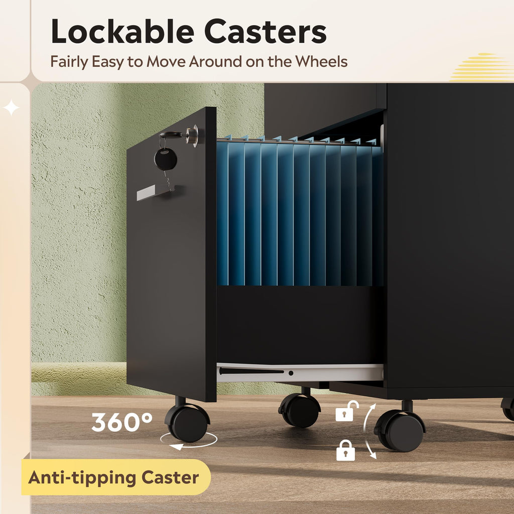 2 Drawer Wood File Cabinet with Lock, Black U8295