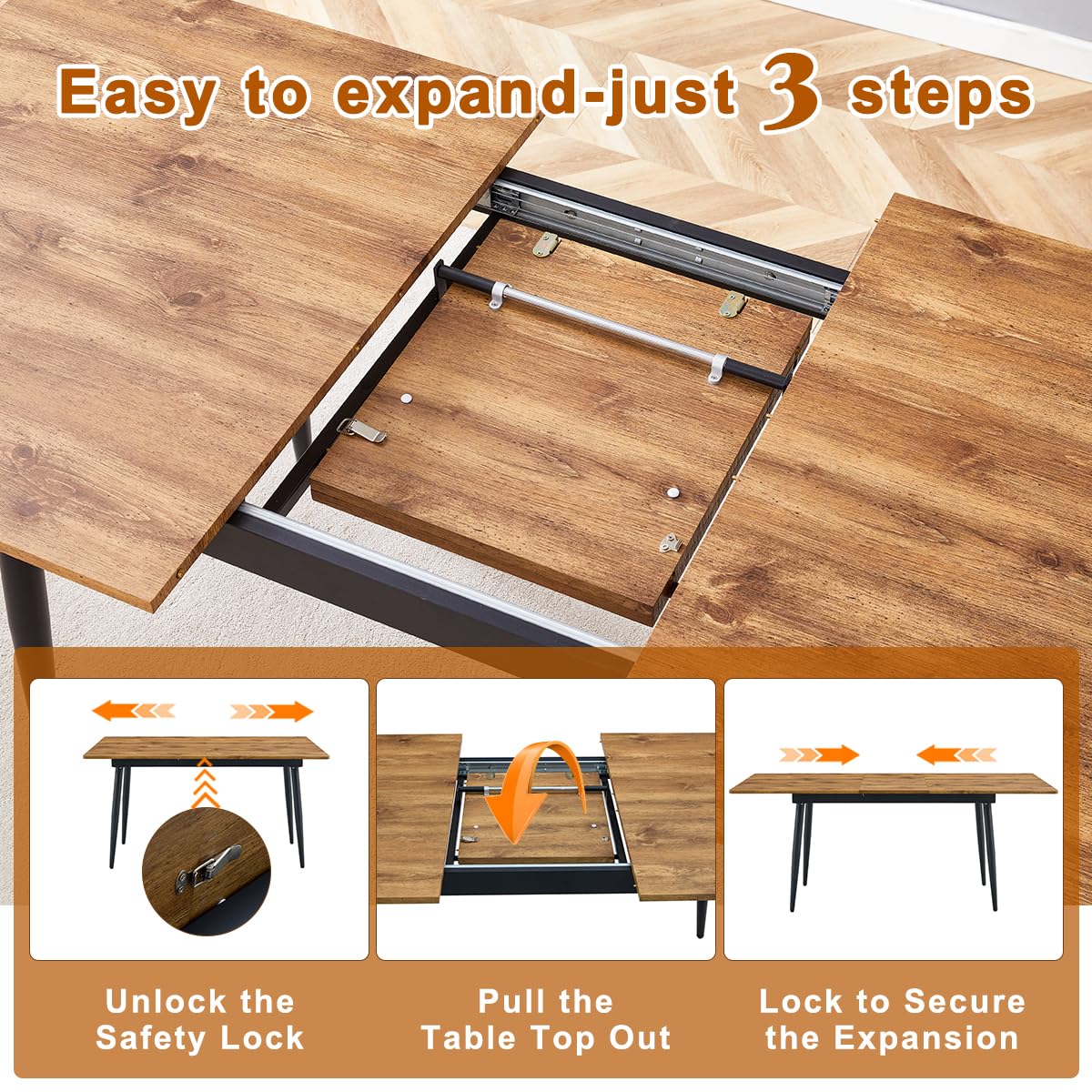 Extendable Dining Table Set for 8 Wood Upholstered Chairs L869
