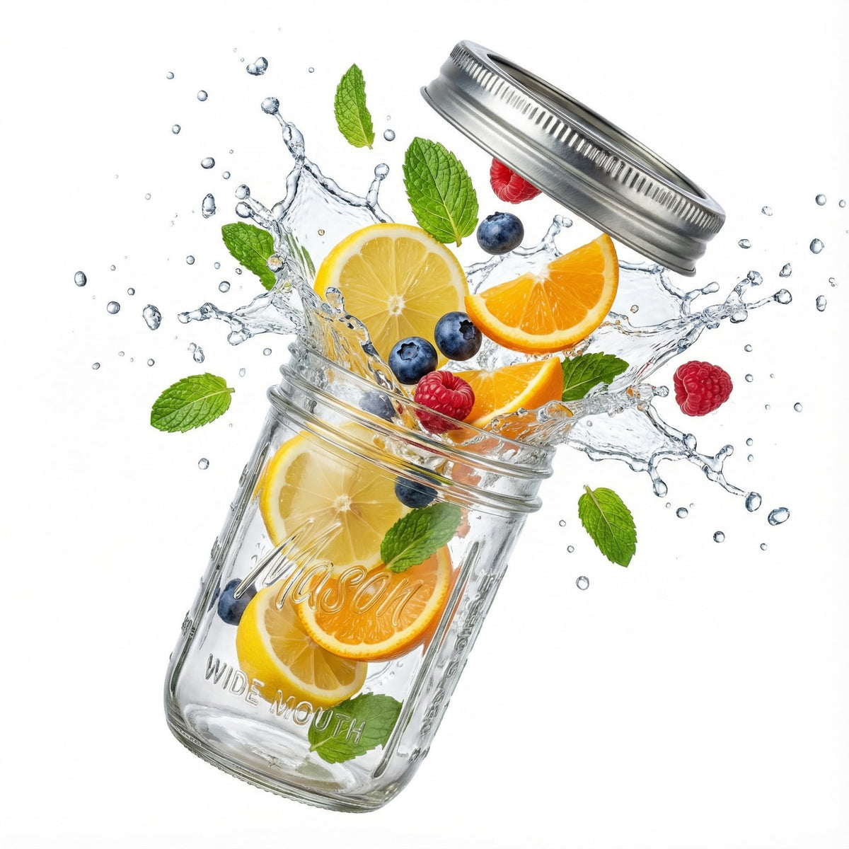 6-Pack 16 oz Wide Mouth Glass Mason Jars with Lids F3473